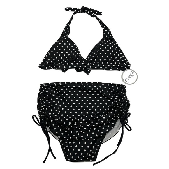 Prego NWT Black Polka Dot Ruched Bikini Set Maternity Swimsuit Women’s Medium - Picture 3 of 12